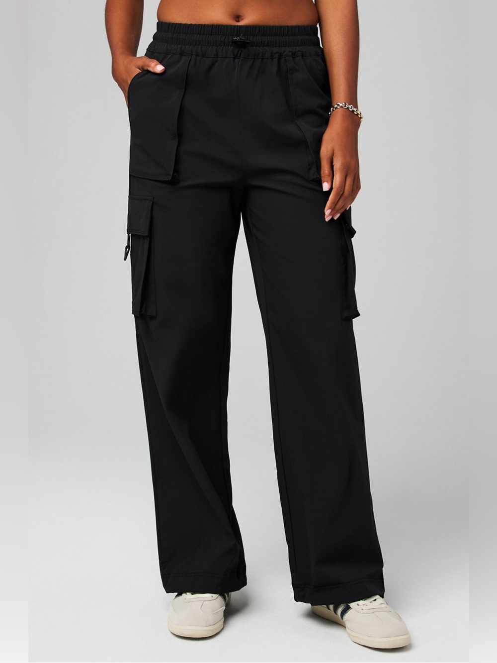 Fabletics Black Nylon Wide Leg Cargo Pants, Gorpcore Athleisure, Women's XL